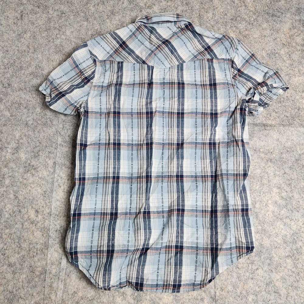Lucky Brand Pearl Snap Western Shirt Men S Blue Scotch Plaid Short Sleeve Button - Picture 2 of 9